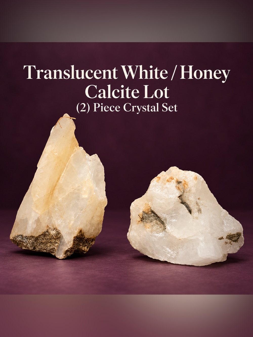 Translucent White / Honey Calcite Lot – 2 Piece Crystal Set